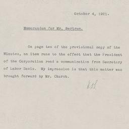Board Meeting, 9/30/1921