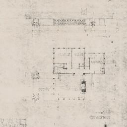 Main floor plan, side eleva...