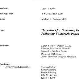 Minutes, 2000-11-08. Death,...