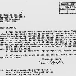 Letter from Gunnar Myrdal t...