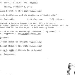 Announcements, 2005-02-04. ...
