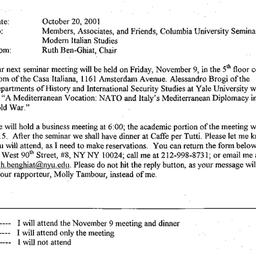 Announcements, 2001-11-09. ...