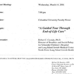 Announcements, 2001-03-14. ...
