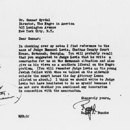 Letter from Ralph J. Bunche...