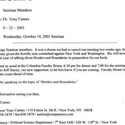 Announcements, 2001-10-10. ...