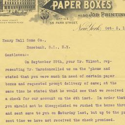 Eli Baldwin & Son, letter