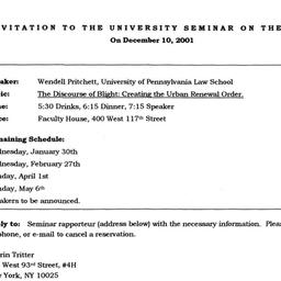 Announcements, 2001-12-10. ...
