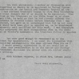 Letter from Herbert Lehman ...