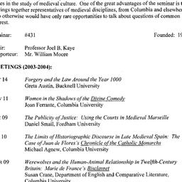 Schedules, Medieval Studies...