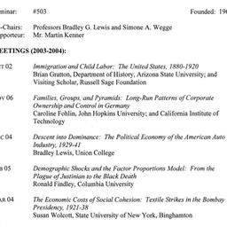 Schedules, Economic History...