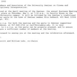 Announcements, 2002-05-02. ...