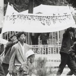 Tibetan demonstrators calli...
