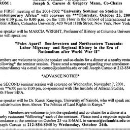 Announcements, 2001-10-25. ...
