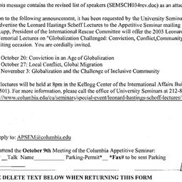 Announcements, 2003-10-09. ...