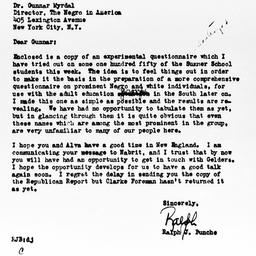 Letter from Ralph J. Bunche...