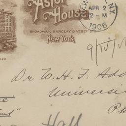 Astor House. Envelope