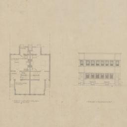 First floor plan, front ele...