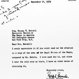Letter from Ralph J. Bunche...