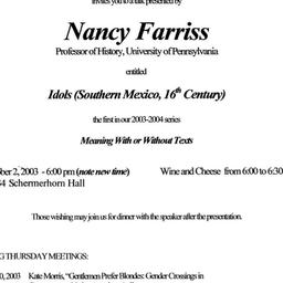 Announcements, 2003-10-02. ...