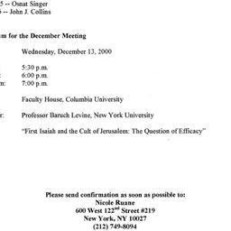 Announcements, 2000-12-13. ...