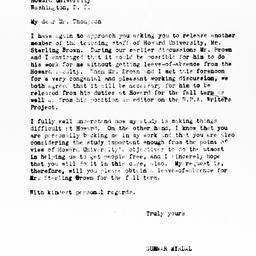 Letter from Gunnar Myrdal t...