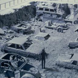 Model, detail of sunken cars.