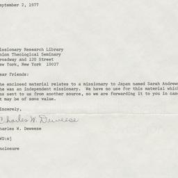Letter from Charles W. Dewe...
