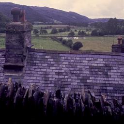 Stone wall and roofs.