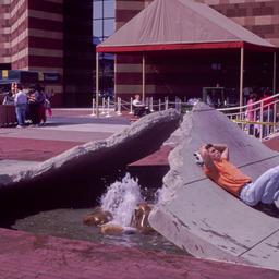 Visitors reclining on broke...