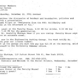 Announcements, 2001-12-12. ...