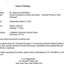 Announcements, 2001-03-21. ...