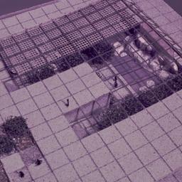Model, aerial view of plaza.