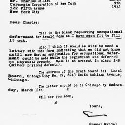 Letter from Gunnar Myrdal t...