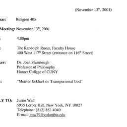 Announcements, 2001-11-13. ...