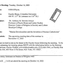 Announcements, 2003-10-03. ...