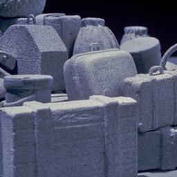 Model, detail of luggage.