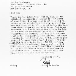 Letter from Ralph J. Bunche...
