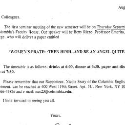 Announcements, 2001-09-13. ...
