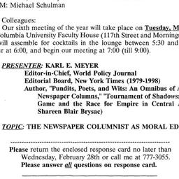 Announcements, 2001-03-06. ...