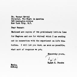 Letter from Ralph J. Bunche...