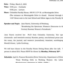Announcements, 2001-03-02. ...