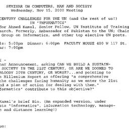 Announcements, 2000-11-15. ...