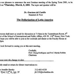 Announcements, 2001-03-08. ...