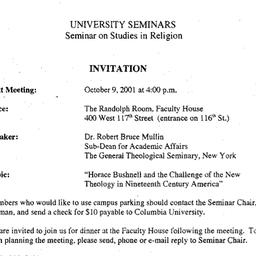 Announcements, 2001-10-09. ...