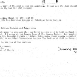Announcements, 2004-03-19. ...