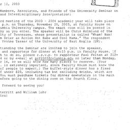 Announcements, 2003-11-20. ...