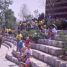 Visitors sitting on terrace...