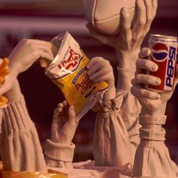 Hands emerging from chip bags.