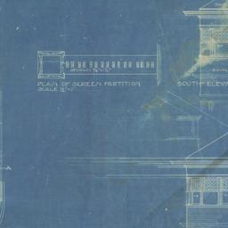 Plan, two elevations, secti...