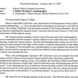 Minutes, 2003-05-13. Tradit...